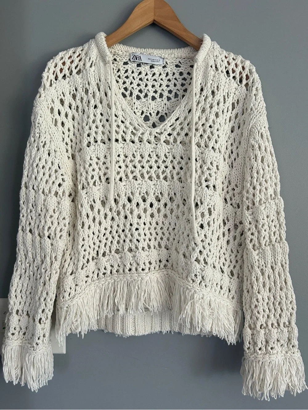 Zara Cream Knit Fringe sweater
